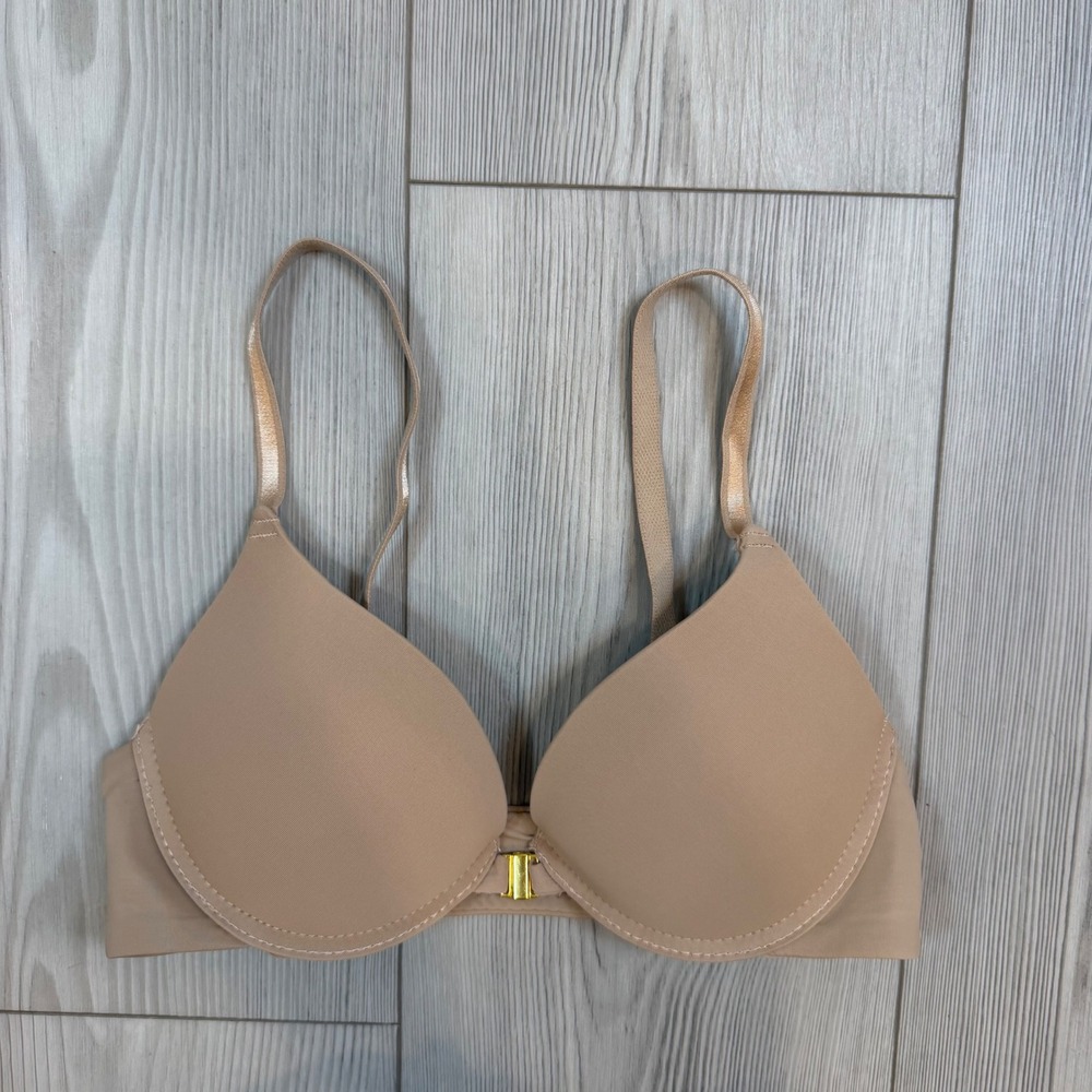 Cherries Nude Tan Front Close Push Up Bra Gold Clasp Underwire WB